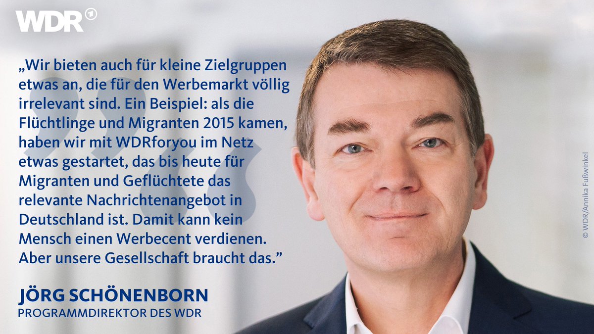 Als öffentlich-rechtlicher Anbieter sei es Kernaufgabe des WDR, Information für alle Menschen in Deutschland zu liefern – unabhängig von den Quoten, sagt Jörg Schönenborn auf der digitalen #rp21 ▶ presse.wdr.de/plounge/wdr/pr… #MeanTime #MCB21