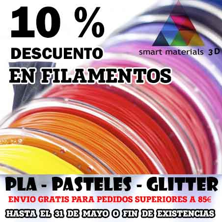 Createc3D's tweet image. 10% de descuento en filamentos @smartmaterials3 hasta fin de mes, la mejor calidad al mejor precio 👍. Aprovecha los gastos de envío gratis a partir de 85€ 🚚 #OFERTAS 🤟
