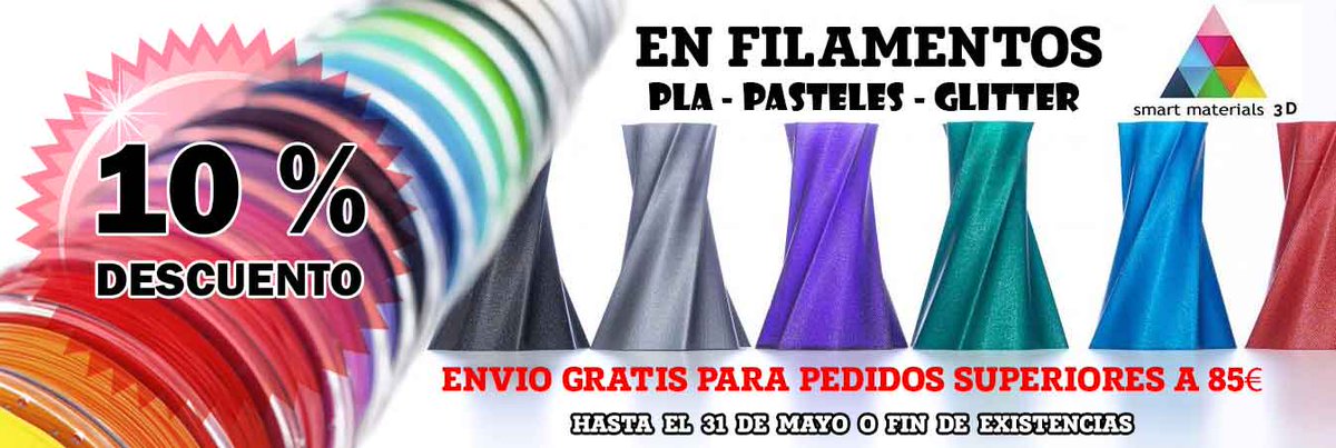 Createc3D's tweet image. 10% de descuento en filamentos @smartmaterials3 hasta fin de mes, la mejor calidad al mejor precio 👍. Aprovecha los gastos de envío gratis a partir de 85€ 🚚 #OFERTAS 🤟