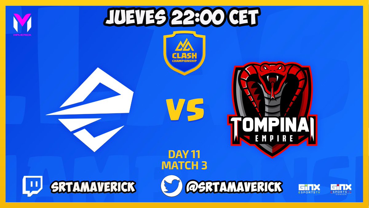 JUEVES 22:00🇪🇸 17:00🇦🇷 15:00🇲🇽

Guerraza del torneo de <a href="/NorthernArena/">Northern Arena</a> 

<a href="/TompinaiEmpire/">TOMPINAI EMPIRE</a> 🆚 @E8_COC 

¿Serán los chicos hispanos capaces de ganar al conjunto alemán? 

Os espero 🤗🤗

twitch.tv/srtamaverick