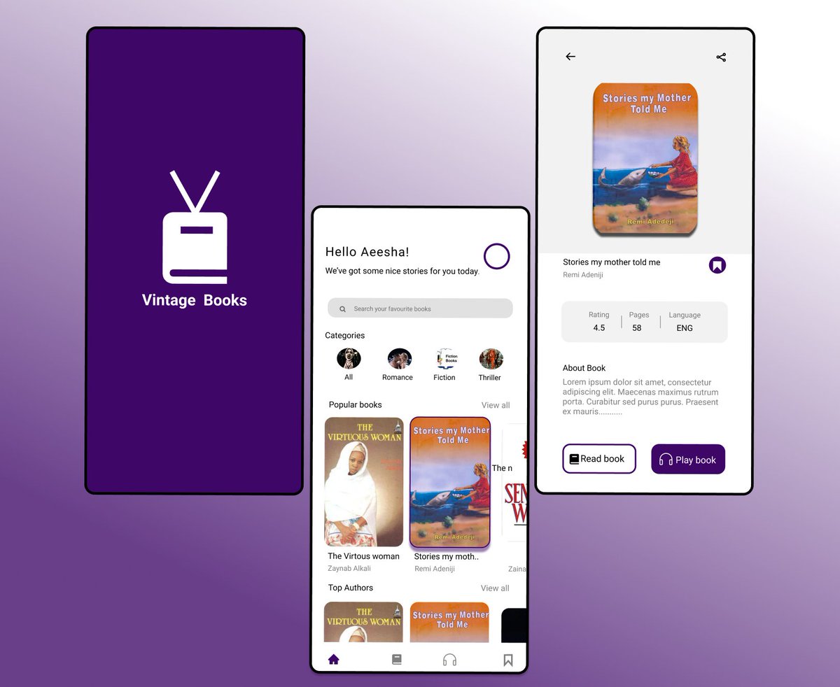 aisha_badmos's tweet photo. My ebook mobile app design is here and i call it Vintage book😁😁... I hope to go back to this project, add more features and maybe see it come to life. Until then we meeeaaauvvee to the next project 😁😁.#zuri #productdesign #productdesigner #uxdesign #uidesign #ebook #ebookapp https://t.co/MoBknhyUJe