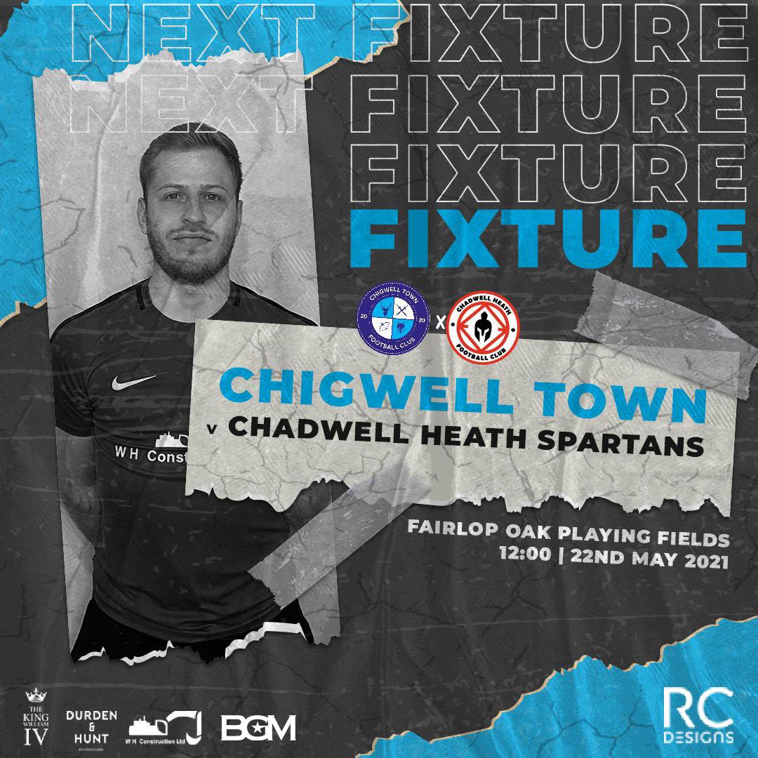 NEXT FIXTURE 🔵⚪️

🆚 <a href="/CH_SpartansFC/">Chadwell Heath Spartans FC</a> 
🗓 22/05/2021
📍 Fairlop Oak Playing Fields
⏰ 12:00pm kick off

<a href="/RCDesigns4/">RCDesigns</a> <a href="/DurdenandHunt/">Durden & Hunt International</a> <a href="/BeardGangMember/">BeardGang Members</a> <a href="/KingWilliam_IV/">The King William IV</a>