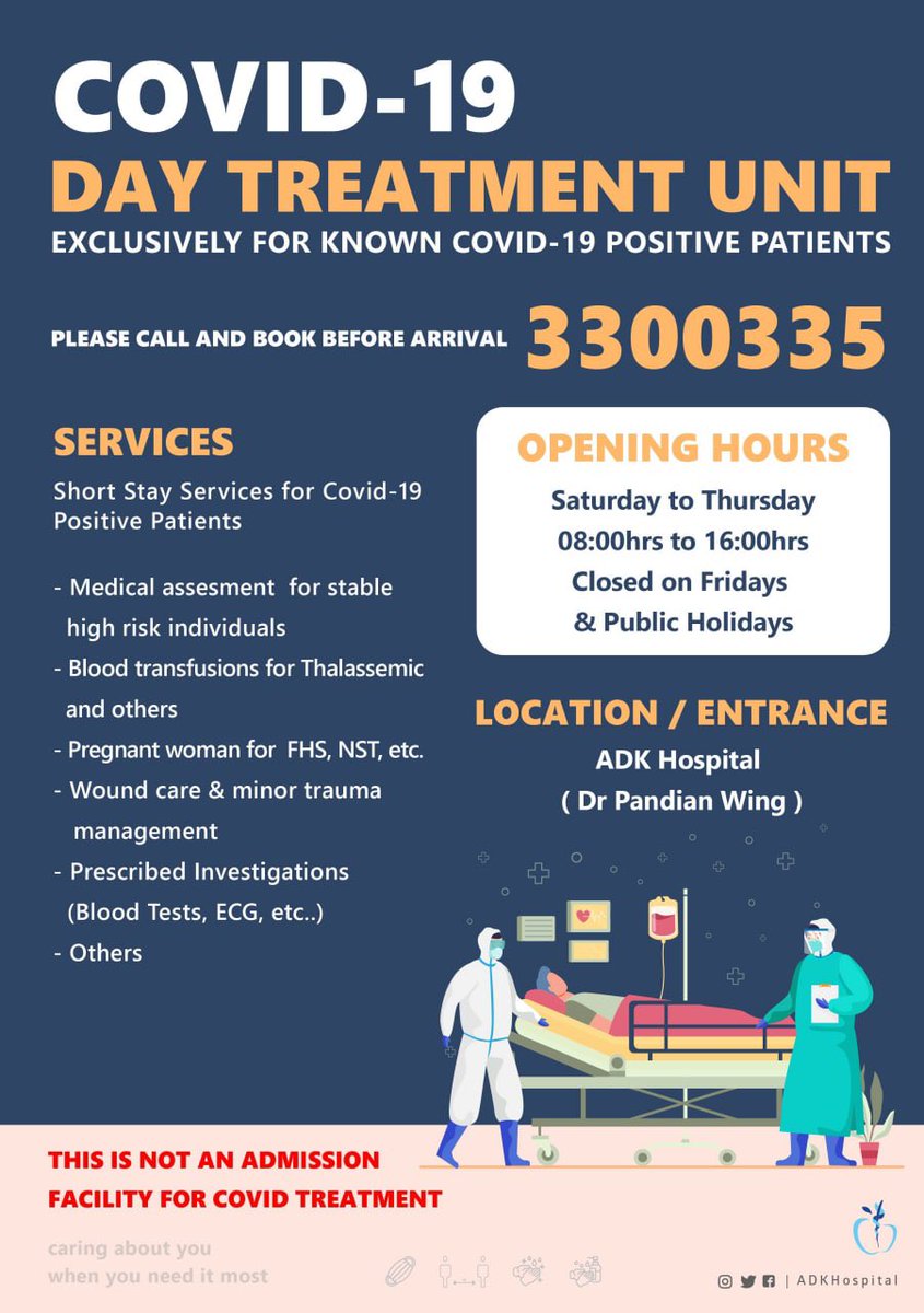 We have established a Covid19 day treatment unit for those who are positive. Please follow the guidelines in the flyer for service. #StaySafe