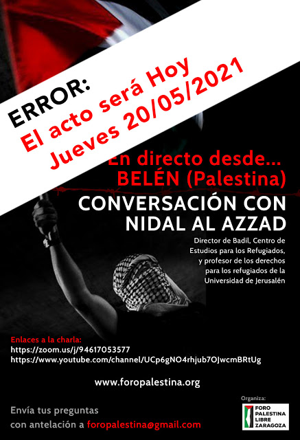 HOY
Conversación con Nidal al Azzad director de BADIL, Centro de Recursos para los Refugiados y profesor de los Derechos para los Refugiados de la Universidad de Jerusalén
foropalestina.org/2021/05/en-dir…