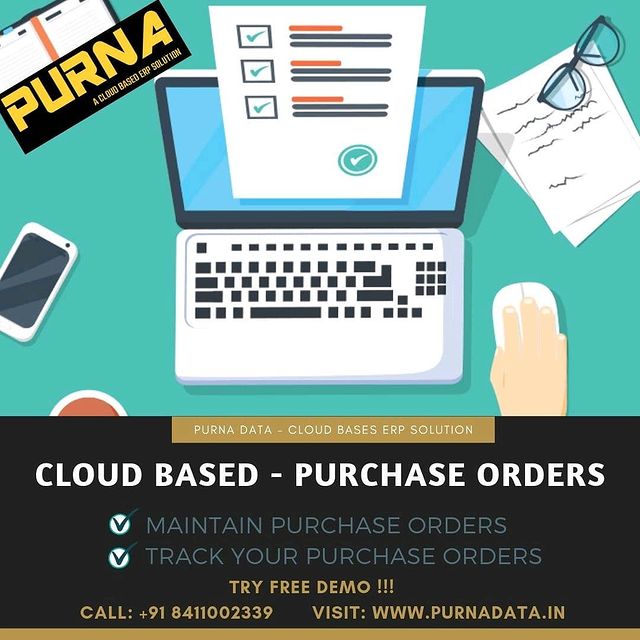 Purna_Data_Erp's tweet image. Cloud-Based Purchase Order Solution for small and medium sized Businesses. Use Purna Data ERP Solution to grow your business.
A simple but powerful Cloud #ERP_Solution.
Get free trial!! Visit: purnadata.in

Call: +91 8411002339
