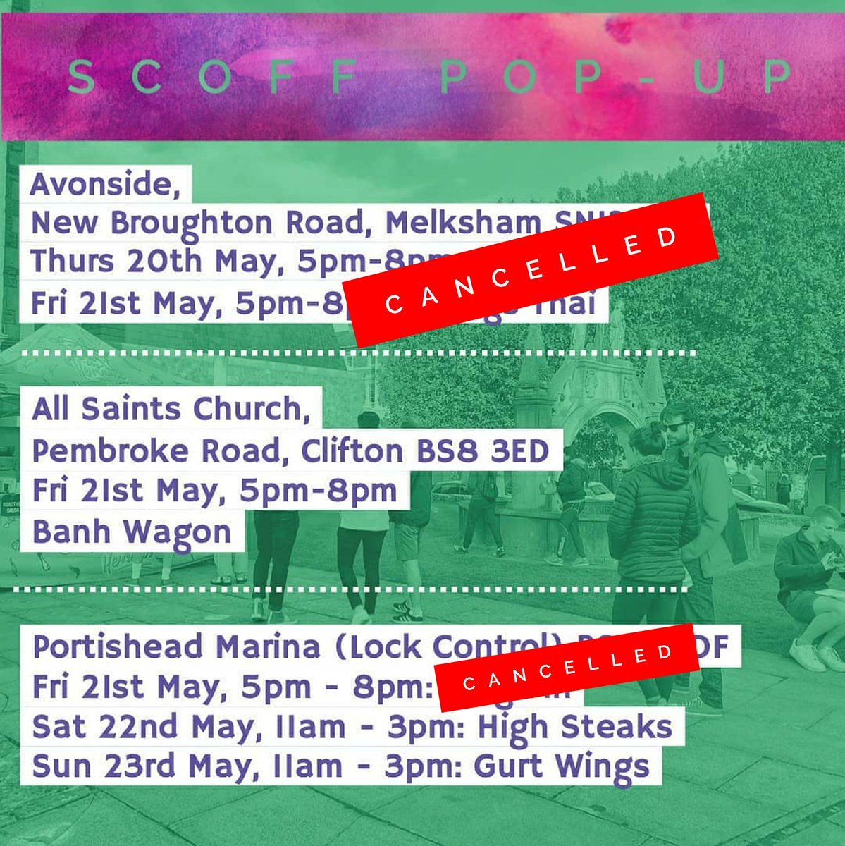 scoffpopup's tweet image. We're sorry to announce that our pop-ups in Melksham tonight and tomorrow and at Portishead Marina tomorrow have been cancelled due to the high winds. #windyweather #windproblems #safetyfirst #outdoorevents #melksham #portishead #streetfood #popups #highwinds