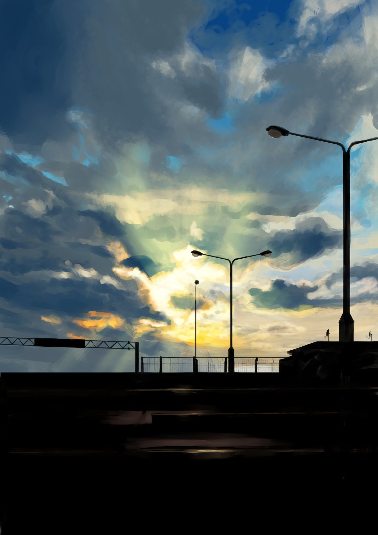 りうむ 屋上駐車場の夕方 イラスト 背景イラスト T Co Vwprbqlaix Twitter