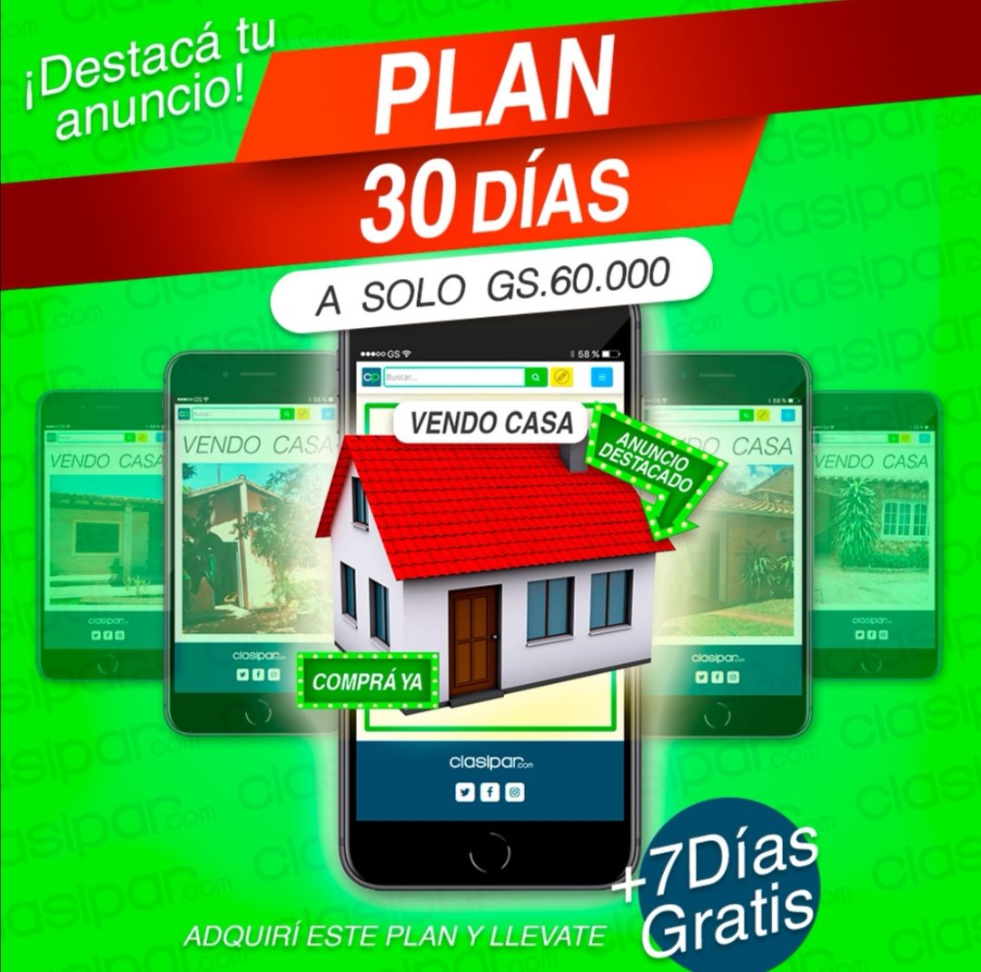 ¡Llévate 7 días gratis con el plan 30 días Clasipar.com!
NO TE LO PIERDAS 🎉😁📲