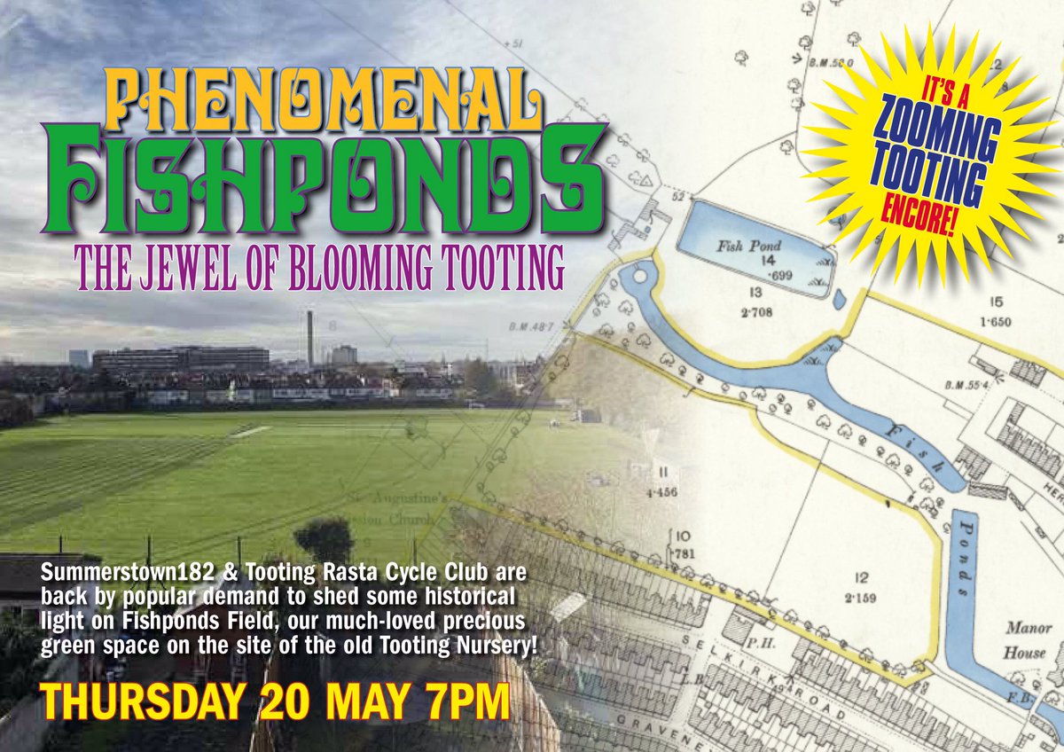 summerstown182's tweet photo. LET ME IN! The gates to #PhenomenalFishponds open at 645 for 7pm start as @tootingrastacc & #Summerstown182 unlock the spectacular history that makes #FishpondsField a precious green jewel at the heart of #BloomingTooting Log-in https://t.co/UpQS0cGU9g https://t.co/Ev7PSHd6ar