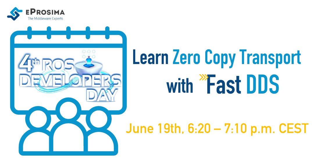 SmartIslandsHub's tweet image. FIWARE: RT @EProsima: 📅 Want to learn everything about Zero Copy with #FastDDS? Good news!
Join us in our hands-on demo at #ROSDevDay21 &amp;amp; learn all about eProsima’s inter-process data delivery mechanisms!
Mark your calendars: June 19th, 2021
More at: …