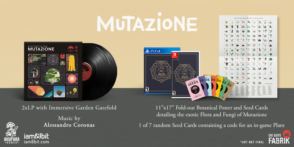🍄Enter the Magical Musical Gardens of Mutazione🍄

Small-town soap opera meets the supernatural in this charming adventure game. Now available:

🌱 2xLP Soundtrack with Immersive Gatefold

🌻 Switch and PS4 Physical with Fold-out Poster and Seed Card.

bit.ly/mutazione8bit