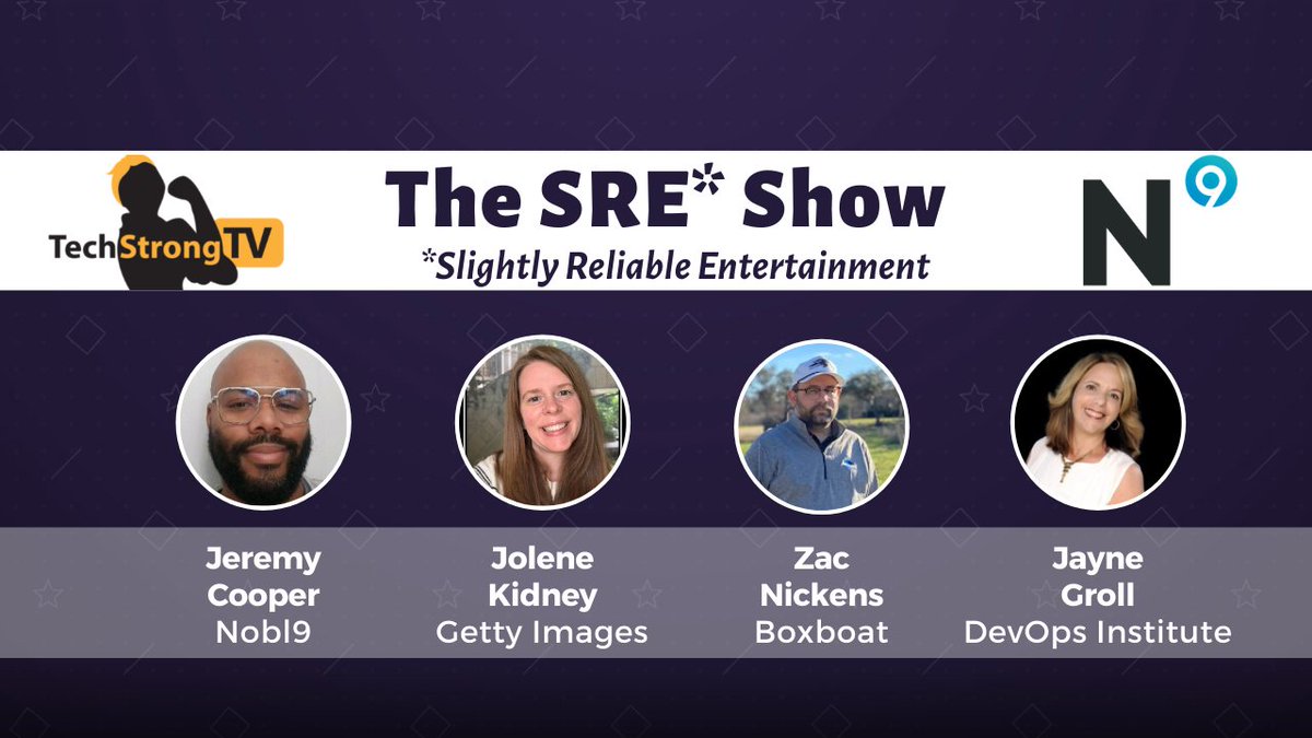 Ep. 2 of the SRE Show starts now!!! ▶️ bit.ly/3tX6W2N

<a href="/JayneGroll/">Jayne Groll Ray</a> &amp; Jeremy Cooper (<a href="/nobl9inc/">Nobl9</a>) are joined by Jolene Kidney of <a href="/GettyImages/">Getty Images</a> and @the_nickens of @boxboat as they tackle "The Anatomy of an SLO"