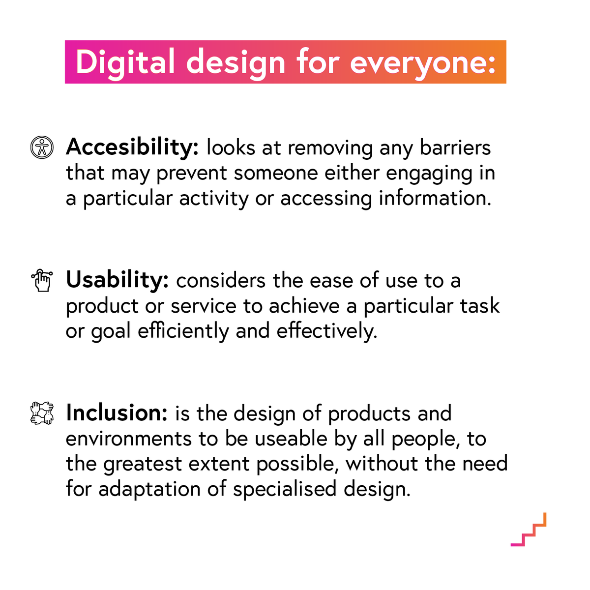 FutureLearn's tweet photo. Accessible and inclusive digital design is vital in the run to create a positive digital experience for everyone. From using alt-text in images to writing concise and clear instructions, learning how to implement accessible digital design is key.  #ThisIsFutureLearning https://t.co/iUo9FGlYXi