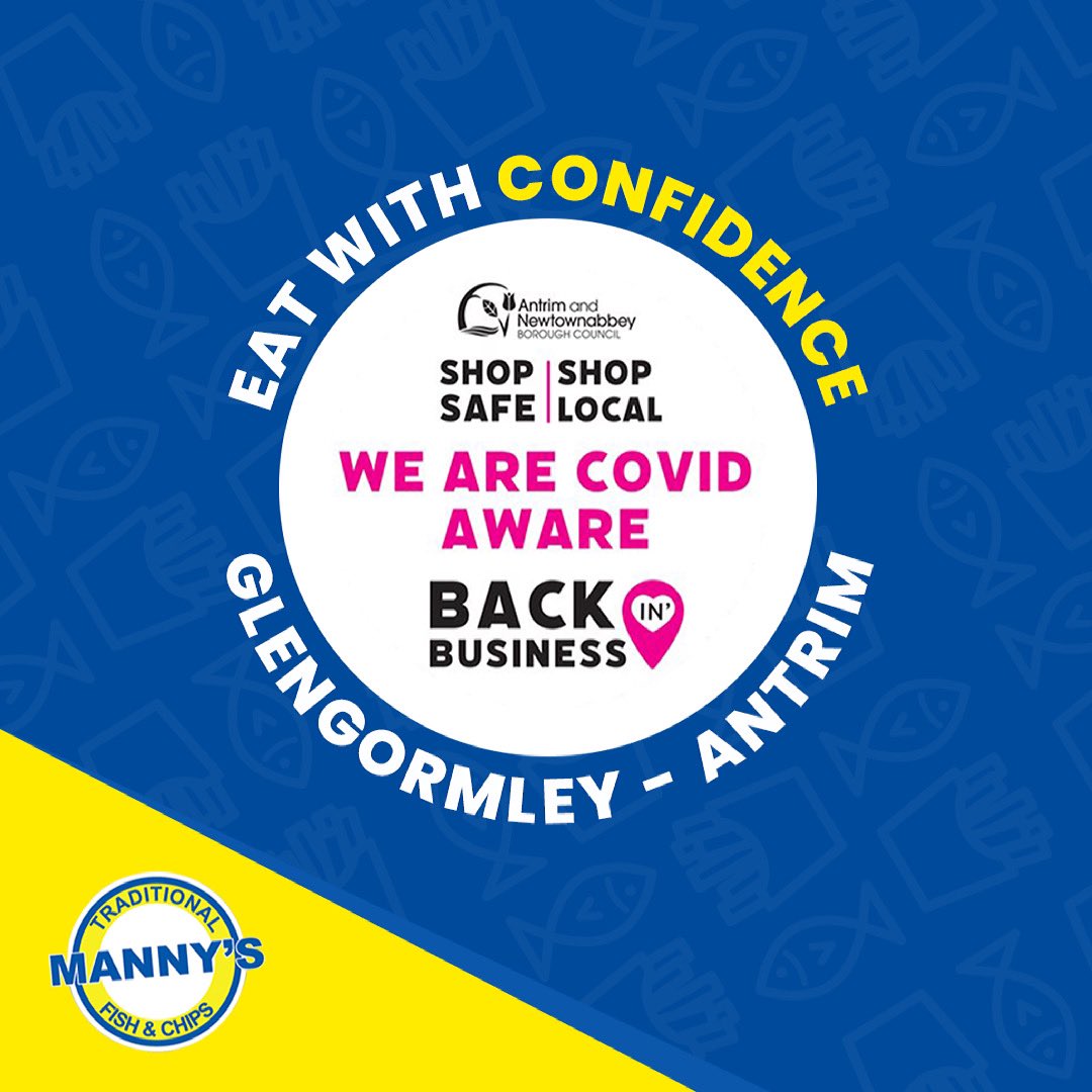 💛 Eat with confidence when you order Manny’s

We are covid aware, meaning you can eat with total peace of mind

To get your Thursday delivery 👇🏼

Antrim Rd - 028 9075 2244 📲 

Glengormley - 028 9084 0036 📲 

mannysfishandchips.co.uk