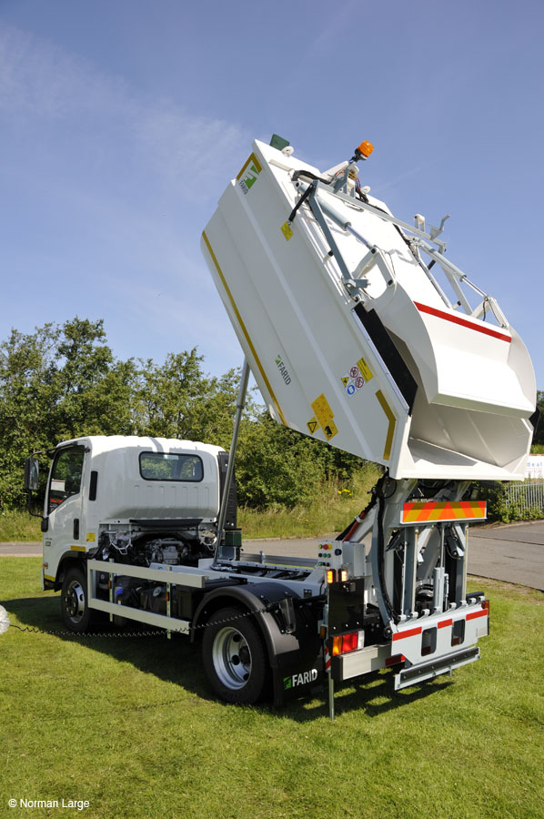 FHE Micro L 7.5t GVW food waste collection vehicle. One-piece, fully sealed body suitable for tipping into skips, rolonof containers &amp; satellite discharge operation, from the market leading, award winning range of FHE food waste recycling collection vehicles.