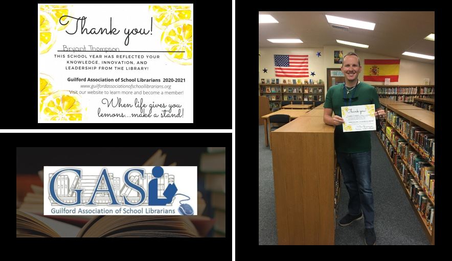 bcthomp2's tweet image. Thank you #GuilfordAssociationOfSchoolLibrarians for your recognition; this was a nice surprise this morning! We truly are #BetterTogether. @GuilfordASL #GCSLibraryMedia @FMSTrojanPride @leighjones23