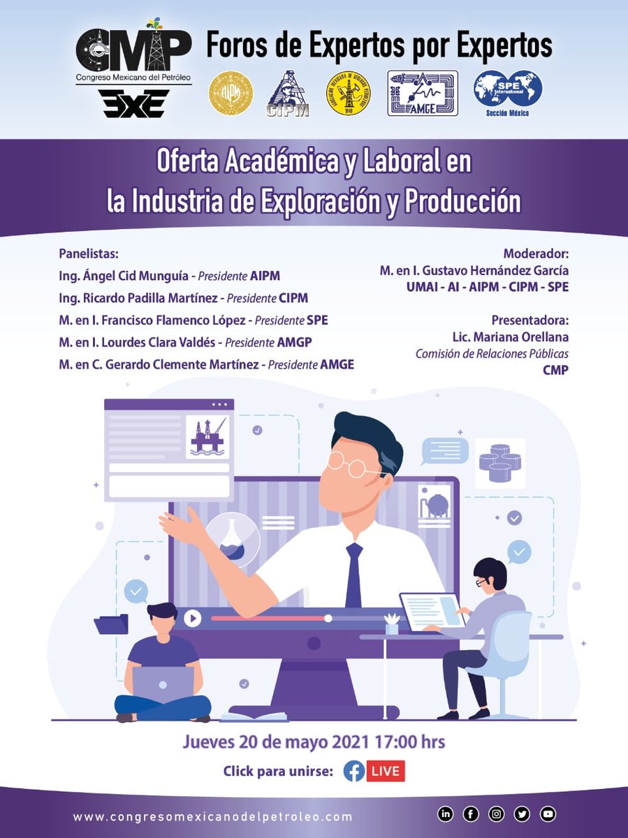 energyncommerce's tweet photo. ¡Ya es hoy! #ForosCMPExE a las 17:00 h.
No pierdas la oportunidad de conocer sobre la Oferta Académica y el Mercado Laboral para las áreas de ingeniería petrolera, geología, geofísica y geociencia ---> https://t.co/kcFT2lJ5zZ https://t.co/IAAM68a60G