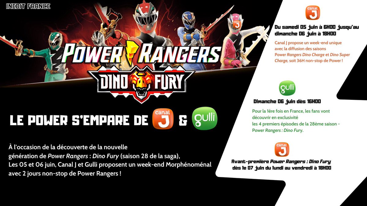gulli's tweet image. #Nouveauté #PowerRangers #DinoFury

Grande avant-première sur @gulli et #canalj - la génération Dino Fury débarque pour la 1ère fois en France, le temps d’une programmation exceptionnelle ! ⚡️💥🔥