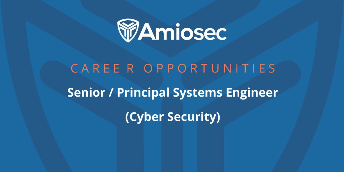 We have a new vacancy for a Senior/Principal Systems Engineer (Cyber Security).

Please drop us a line, tag, share this post and start you journey with Amiosec!

All of our vacancies can be found on our website:

bit.ly/2MMpikg 

#joinus #newjob #newjobopportunity