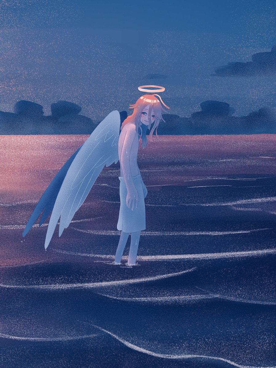 天使の悪魔「天使の悪魔くんと海とブルーアワー 」|尾のイラスト