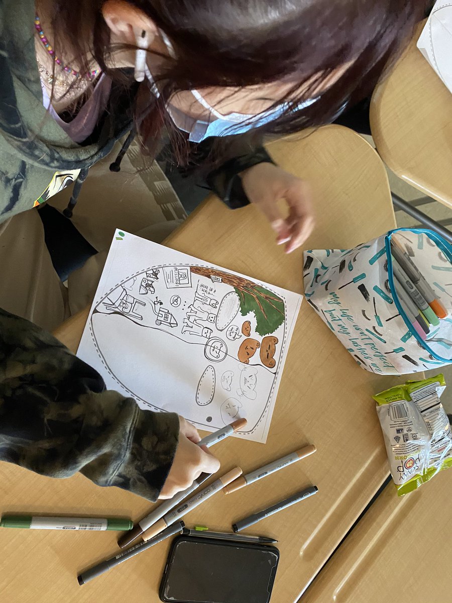 Students illustrate the elements and theme of their fractured fairytale on a mask. #leamanchargers <a href="/LeamanJH/">Leaman Junior High</a>