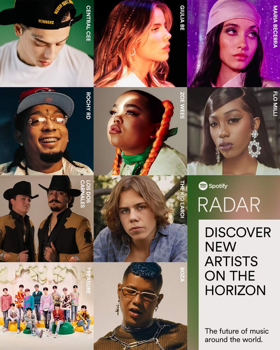 [BILLBOARD]

The future of music around the world 💯 Check out Spotify's RADAR hub, highlighting global emerging artists. #SpotifyPartner

🔗blbrd.cm/CEJ4L9K

@treasuremembers #TREASURE #트레저