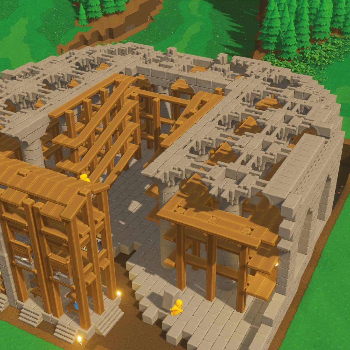 🪜Update on the Apse of Notre Dame of Castle Story: After the scaffolds were place, the workers were able to lift the columns up and rise the blocks to what will me the height of ground floor. Up Next: Placing the blocks above the columns to finish the 1st floor level #PNDOCS 🪜