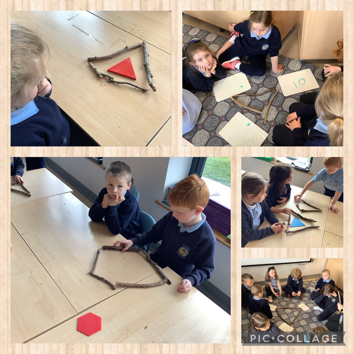 This afternoon P2 used sticks to explore measurement and length, create 2D shapes and addition with triangle sums. Who knew so much learning could happen with just a few sticks 🤗 #stppsNUM