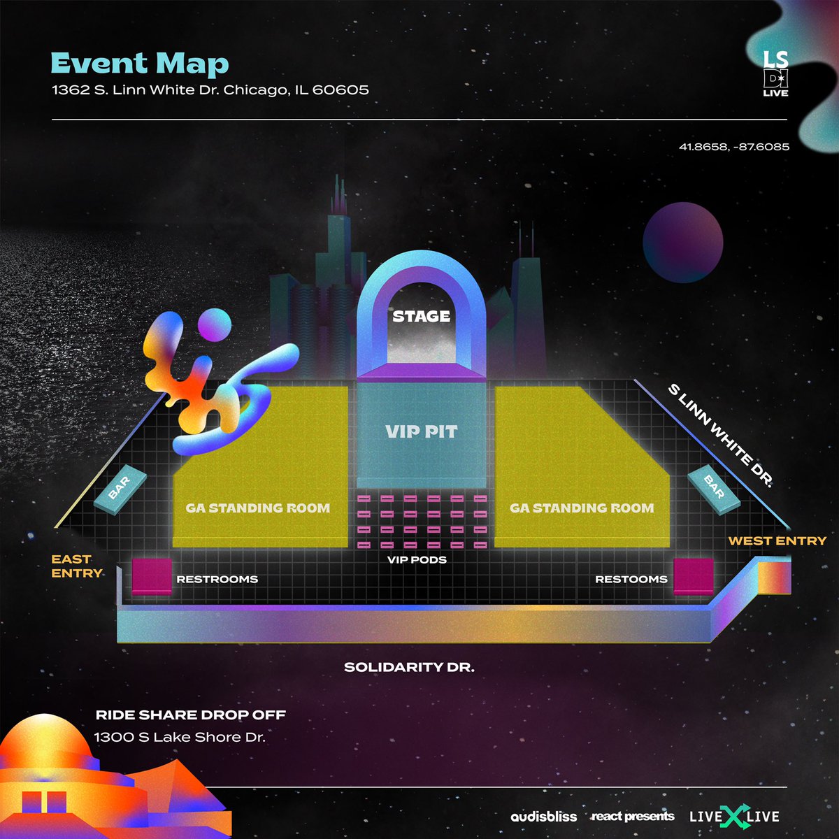 LSDILive's tweet photo. Take a gaze into what your summer will look like: the LSDI Live site map is here! As we transition from a drive-in venue to a General Admission experience, you might have a few questions. Visit our recently updated FAQ page on our website for all of the answers ✨ https://t.co/X5veRCxX9J