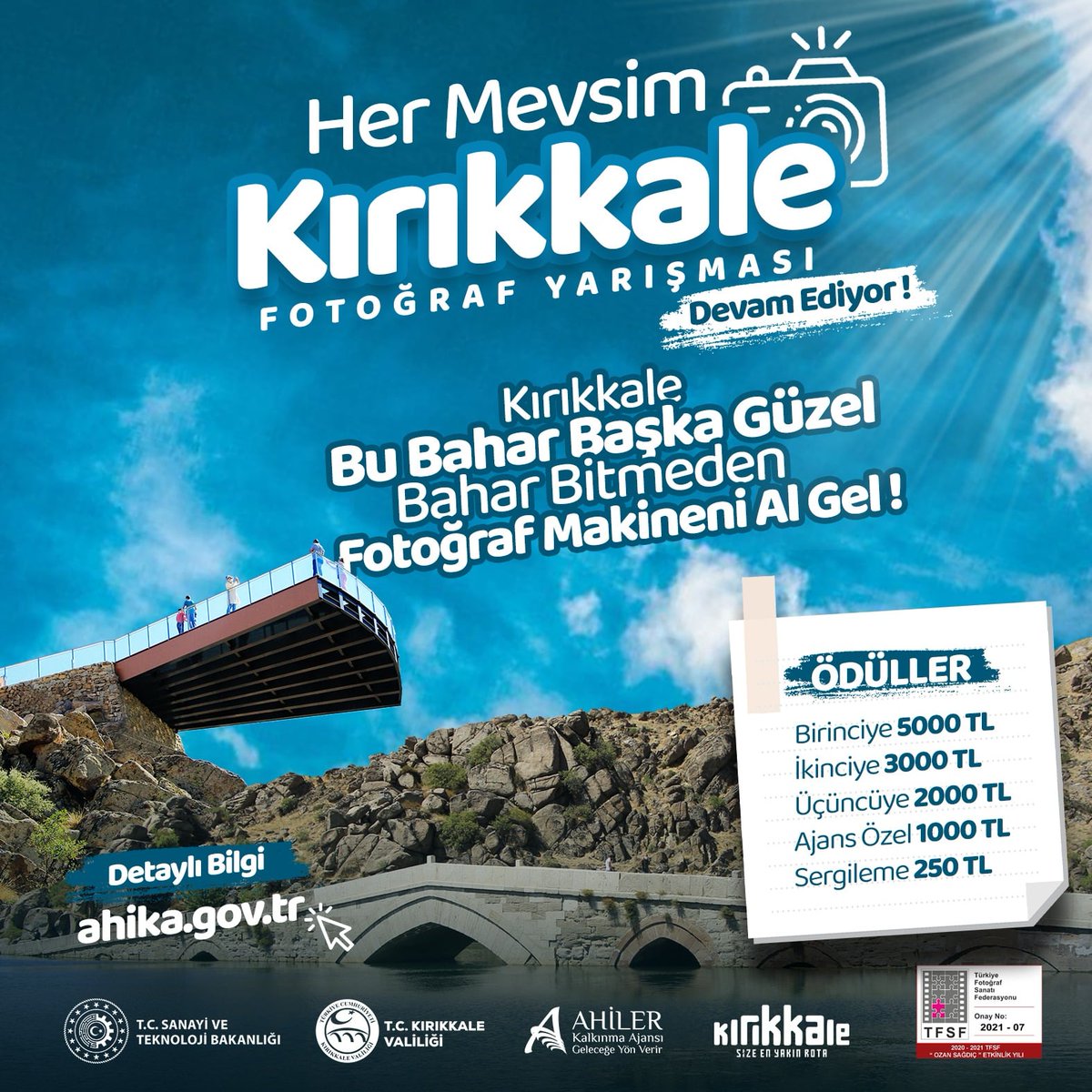 Valiliğimiz koordinasyonunda, Ahiler Kalkınma Ajansı tarafından düzenlenen "Her Mevsim Kırıkkale" ödüllü fotoğraf yarışması devam ediyor…
Kırıkkale bu bahar başka güzel
Bahar bitmeden fotoğraf makineni al gel📷
📍Detaylar ve yarışmaya katılım için
ahika.gov.tr/haberler/her-m…