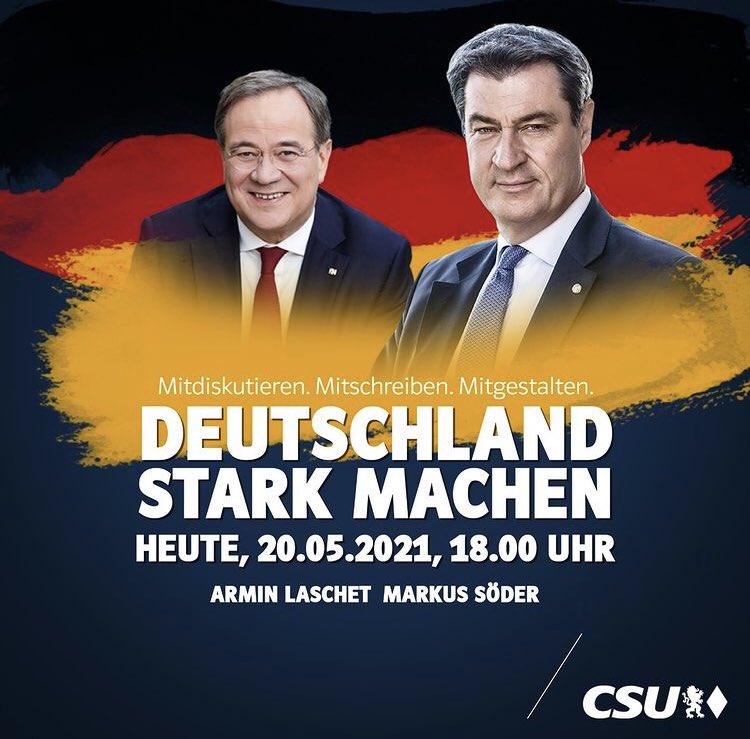 PN46PN46's tweet photo. Nochmal für alle die gerne dabei sein wollen 👇👇👇 #Söder #CSU #Laschet #CSUProgrammkonferenz
#DeutschlandStarkMachen 🇩🇪
https://t.co/07lWr3Gbqe https://t.co/n6yaUAipSK