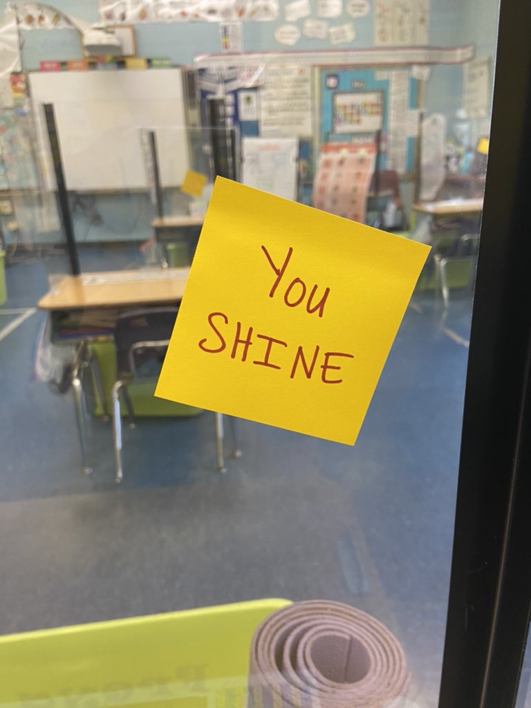 Kindness Thursday! 💓 Starting the day positive! Affirmation Post-its left on each student’s desk shield to greet them when they arrive. Kindness is contagious- pass it on! <a href="/OceansideSch2/">Oceanside School #2</a> #randomactsofkindness