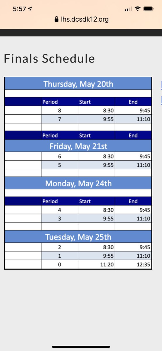 Finals Schedule :-)
