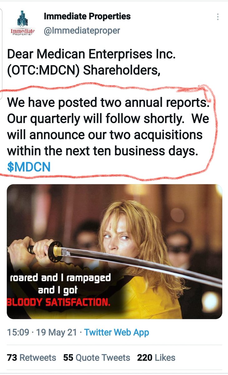 LlcSema's tweet photo. $MDCN RECAP
- 2 Annual filings dropped yesterday
- All quarterly reports on the way ASAP 
- 2 Acquisitions to be announced in the next 9 days 
- VP 04/2021
- 5 Offices nationwide 
- $38 Million in assets 
- Management plans on up-listing
🔒🔒🔒🔒🔒🔒🔒🔒🔒🔒🔒🔒
🚀🚀🚀🚀🚀🚀🚀🚀 https://t.co/ofszqEomlZ