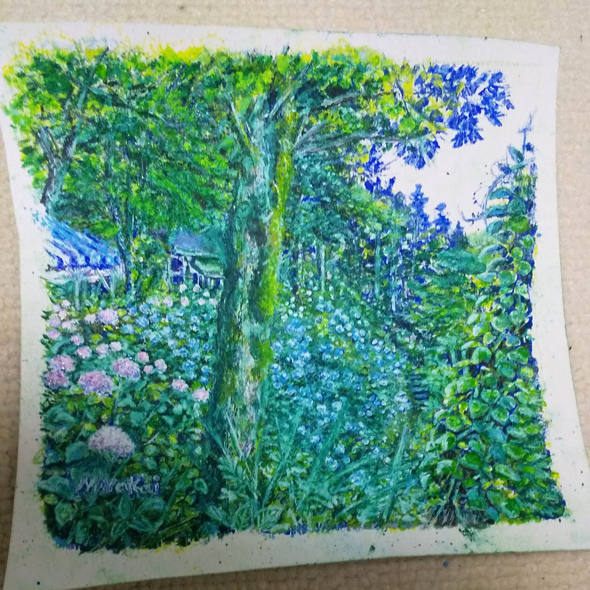 ギャラリーねこい 亀田イオンで10月日に水彩色鉛筆ぬりえ教室をします 本日のイラスト 森林の日 なので新潟 護摩堂山の紫陽花の季節の散策を っ W っ イラスト アナログイラスト 新潟 アクリル絵の具 紫陽花は綺麗でしたが 気軽なハイキング