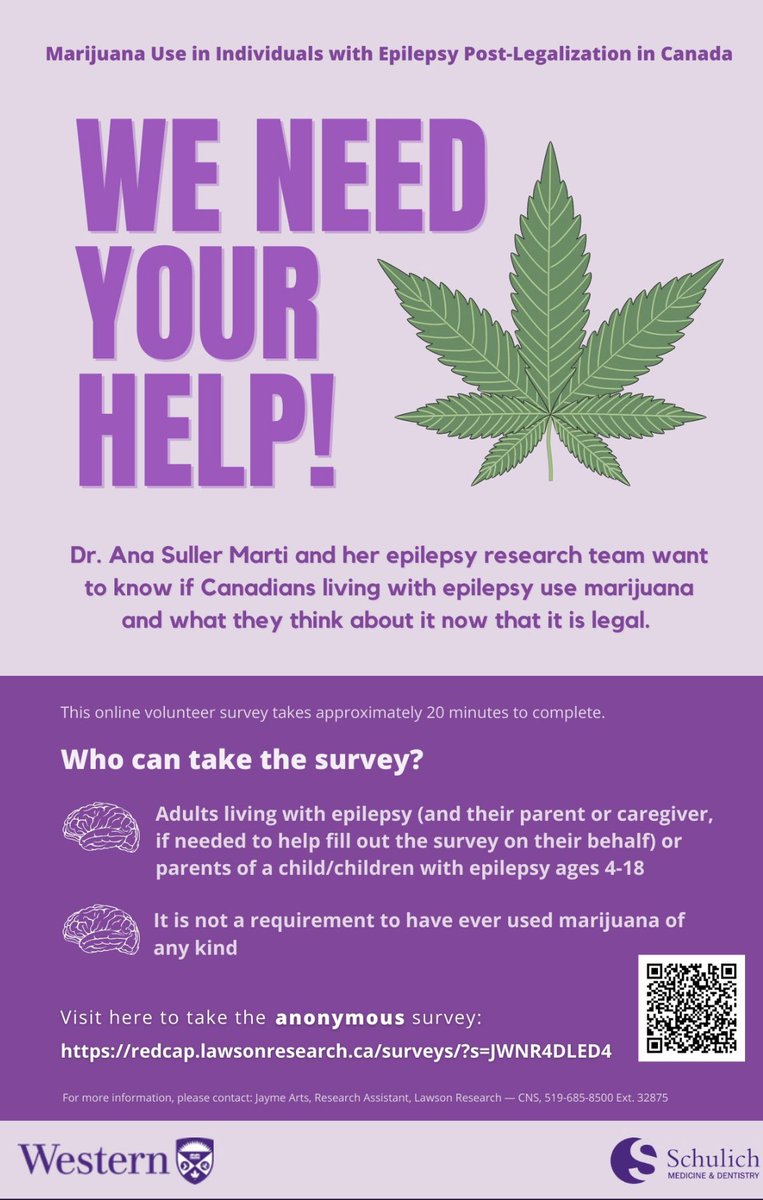 What is your opinion on the efficacy of the marijuana consumption on patients with #epilepsy after Canadian legalization ? Our <a href="/westernuEpilep/">WesternU Epilepsy</a> <a href="/EpilepsyTeamPEP/">Pediatric Epilepsy Program Team London ON</a> at <a href="/westernuCNS/">#WesternU CNS</a> is looking for insight from your experience. redcap.lawsonresearch.ca/surveys/?s=JWN…
