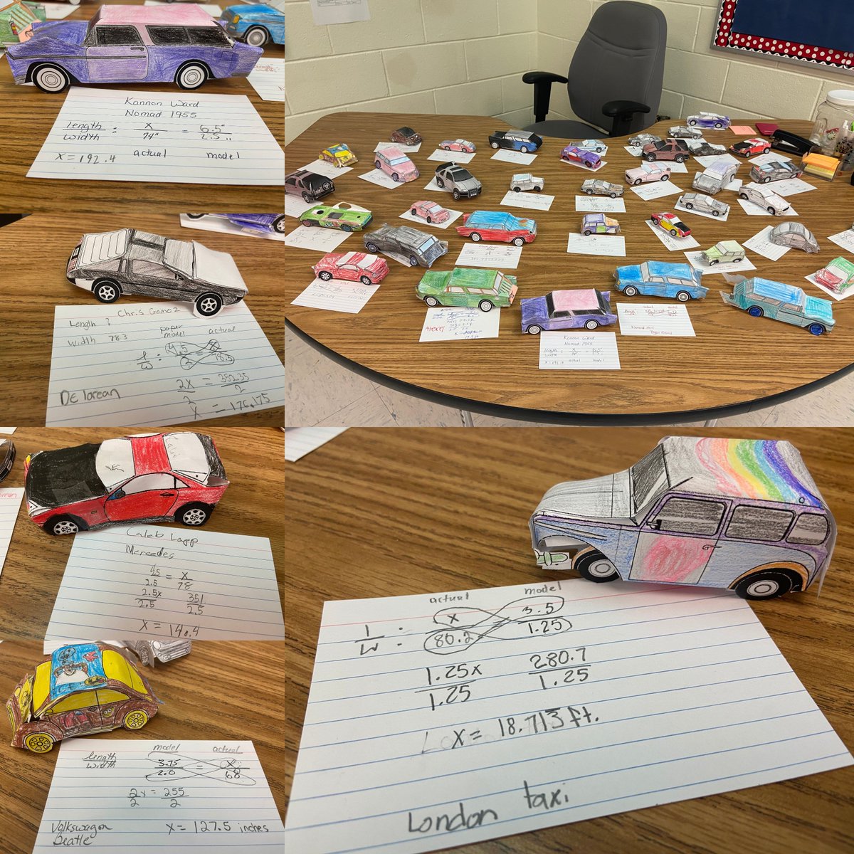 CCPSCMS's tweet photo. Mrs. Mifsud’s 7th-grade math classes working on proportions/scale models with paper cars! https://t.co/dlUK31wU6u