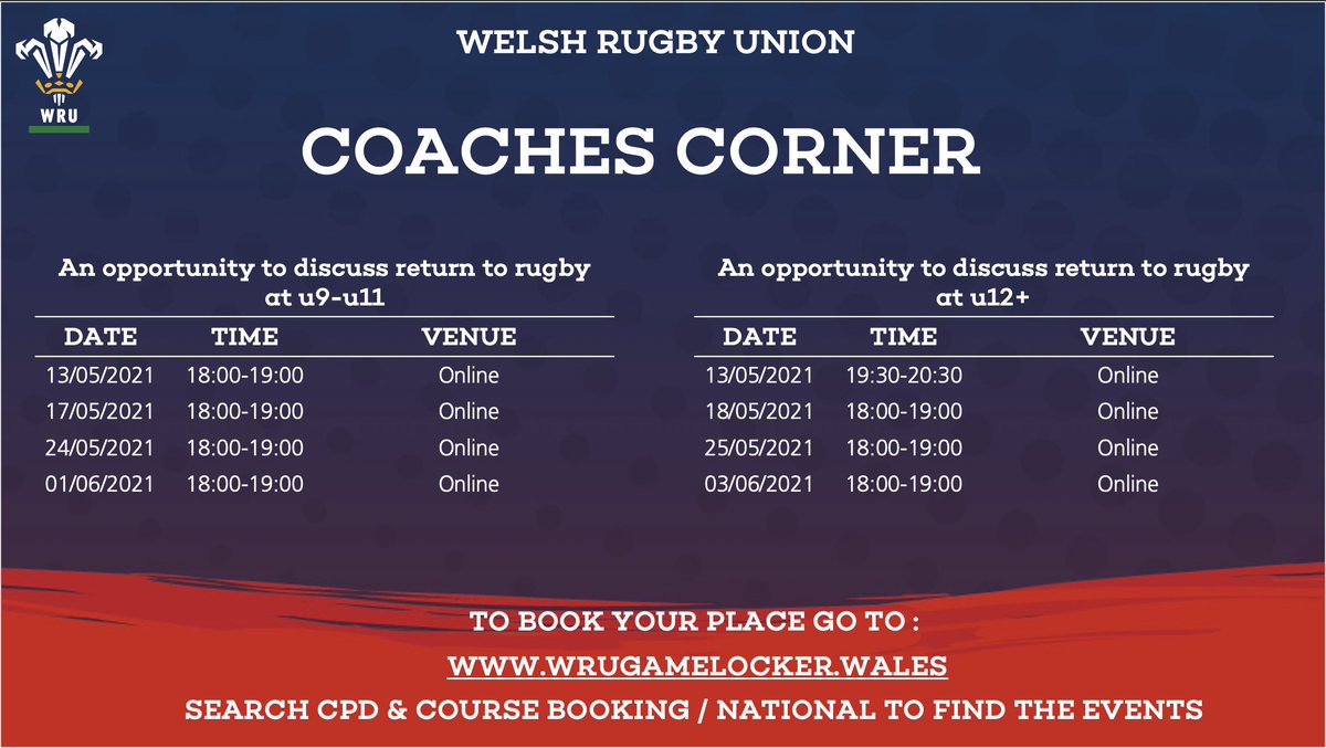 Tim Hoare (@thoarecoached) on Twitter photo Spaces still available on last few Coaches Corner sessions. Opportunity to look at all aspects of Return to Contact rugby and to share experiences and opportunities. Hosted by WRU Coach Developers and booked through WRU Game Locker, CPD, National <a href="/WRU_Community/">WRU Community - Wrth galon y genedl</a> Spaces still available on last few Coaches Corner sessions. Opportunity to look at all aspects of Return to Contact rugby and to share experiences and opportunities. Hosted by WRU Coach Developers and booked through WRU Game Locker, CPD, National <a href="/WRU_Community/">WRU Community - Wrth galon y genedl</a>
