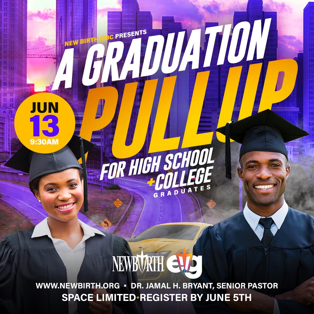 newbirthmbc's tweet photo. Calling all High School and College Graduates to join us for A Graduation PullUp on Sunday, June 13th at 9:30AM EST.
You can sign up to participate at https://t.co/BEo3ImFlzA
#newbirthnow @jamalhbryant #emerginggenerations #graduation #2021graduation https://t.co/KFpCqkMBRi