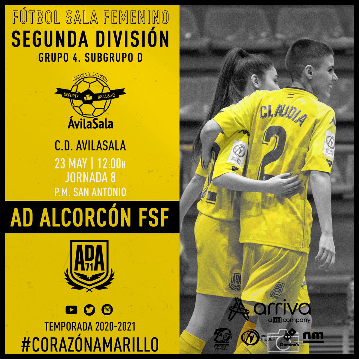 ADAlcorconFSF's tweet photo. SEGUNDO EQUIPO| 🐣⚽

¡NUESTRO FILIAL DISPUTA LA OCTAVA JORNADA VISITANDO A @AvilaSala_!

📝Jornada 8
🏟️ Pab. San Antonio (Ávila)
📅 Domingo, 23 de mayo
🕒 12:00h
📺 Canal Youtube: Club Deportivo AvilaSala

#CorazónAmarillo https://t.co/TNYx2k7C8a