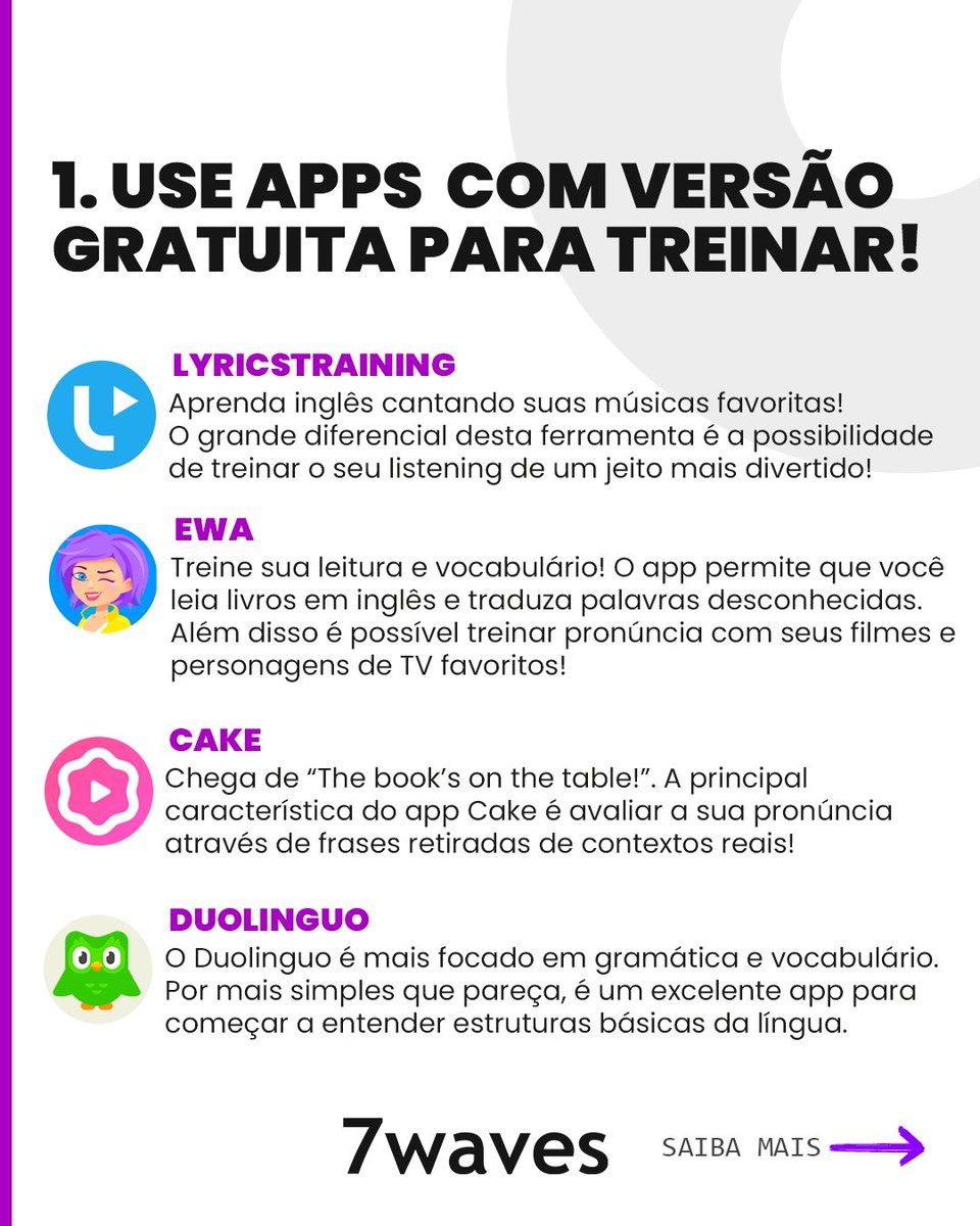 7waves_me's tweet photo. Quer potencializar o seu aprendizado? Descubra algumas dicas imperdíveis para você melhorar o seu inglês.
Ah, se aprender inglês é o seu objetivo baixe nosso app gratuito e sem anúncios que vamos te ajudar a alcançá-lo!
#aprenderinglês #aulasdeinglês #cursodeidiomas #7waves https://t.co/ubcwSPlTzg