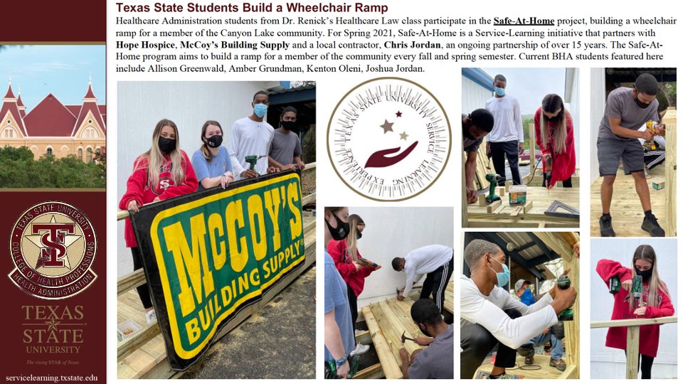 COVID-19 didn’t stop us!  Kudos to Dr. Renick’s students for their community service!  SOHA changing the world! #txst #txstsoha