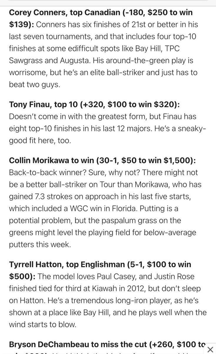 MikeCole25's tweet photo. Because people definitely care, my PGA Championship picks for the week https://t.co/W1ktZHRtlW