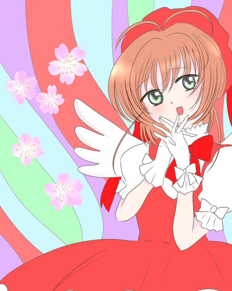 ゆめころだってば على تويتر カードキャプターさくら描いた 正月みたいな背景になりました さくら 花の方 を描くほうが大変だった