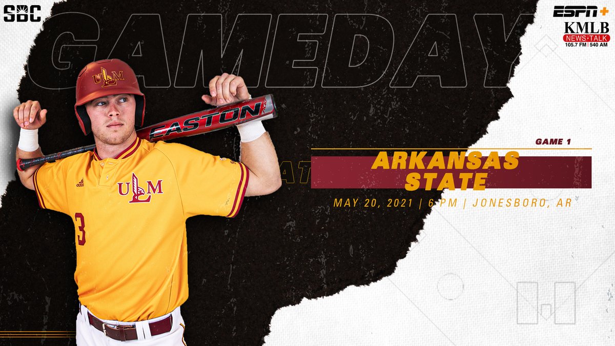 Final series of the regular season starts tonight!

⚾️ at Arkansas State
🕕 6 p.m.
📍 Tomlinson Stadium, Jonesboro, Ark.
📺 ESPN+: espn.com/watch/player/_…
📻 105.7 FM/540 AM KMLB, KMLB.com, TuneIn app
📊 stats.statbroadcast.com/statmonitr/?id…

#TheBestIsOnTheBayou 
#ULMvsASTATE