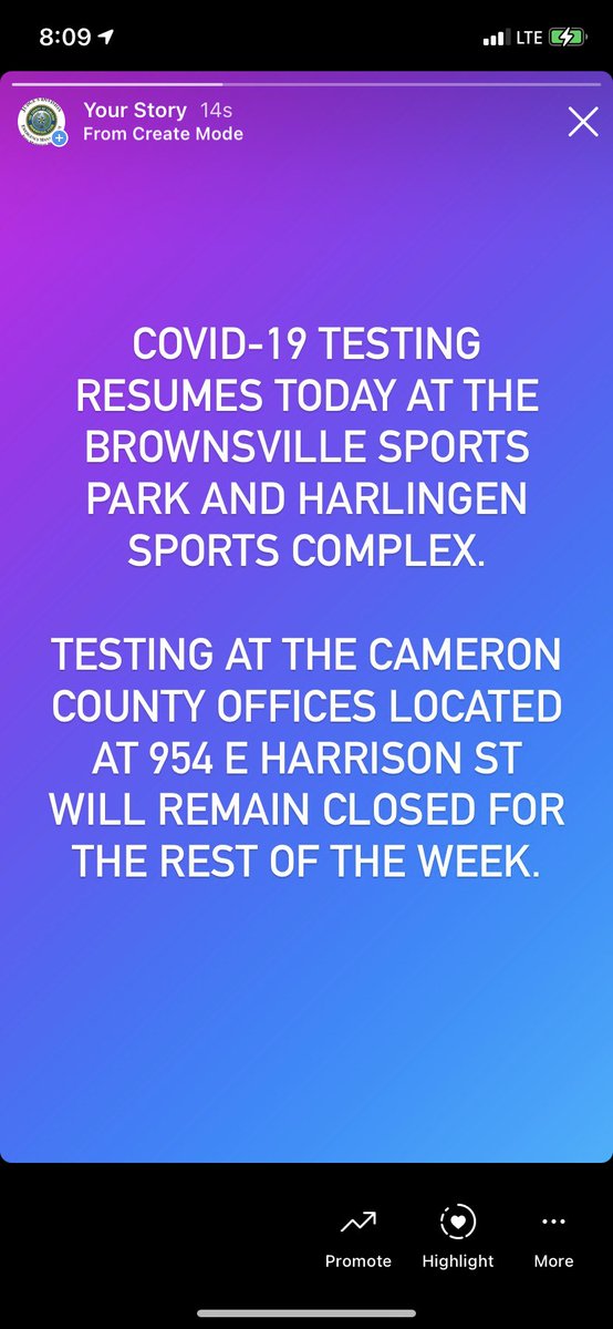 COVID-19 testing resumes today at the Brownsville Sports Park and Harlingen Sports Complex. Testing at the Cameron County Offices located at 954 E Harrison St will remain closed the rest of the week.