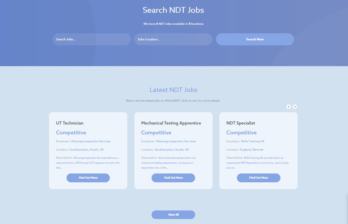 We currently have 6 jobs advertised on WhichNDT.com! 

💥UT Technician
💥NDT Specialist 
💥Offshore Rope Access NDT Technician
💥HSE Advisor
💥Mechanical Testing Apprentice
💥Mechanical Testing Supervisor

Take a look and apply today:  whichndt.com/ndt-jobs/search