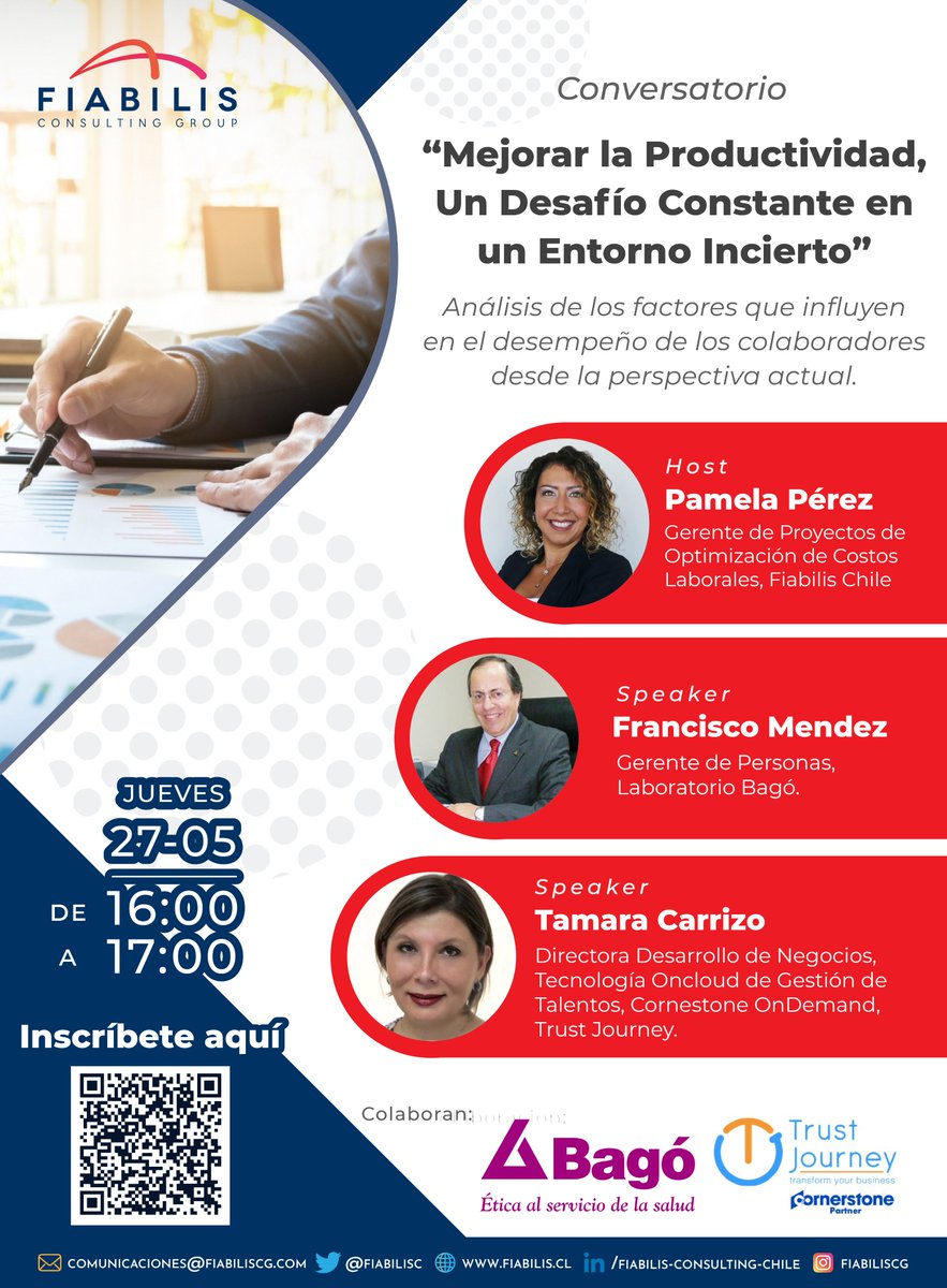 FiabilisChile's tweet photo. Queremos invitarlos a un interesante conversatorio sobre "Mejorar la Productividad, Un Desafio Constante en un Entorno Incierto", donde analizaremos los factores que influyen en el desempeño de los colaboradores desde la perspectiva actual.
Inscríbete 👉🏼: https://t.co/wjc7LZofRn https://t.co/XeiBaLcE5c