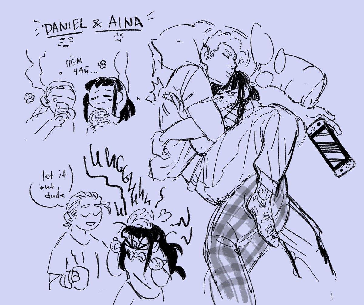 projecting my needs of comfort with ocs... Daniel and his roomie Aina, best buddies, always gossiping and having tea times in the evenings 🐱☕️🧺 