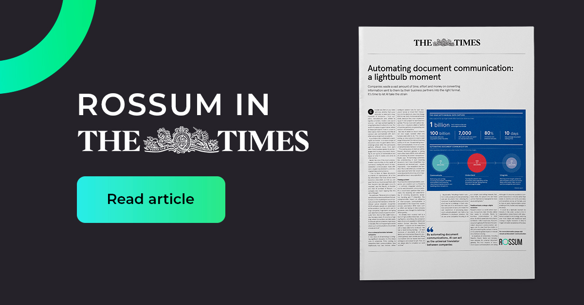 It's a big day for Rossum!📰 Read about automating document communication with Rossum today in London's The Times "AI for Business" section.
Not able to get yourself a real copy? Check out the full article with the download link below. 👇
bit.ly/ai_for_business
#thetimes #ai